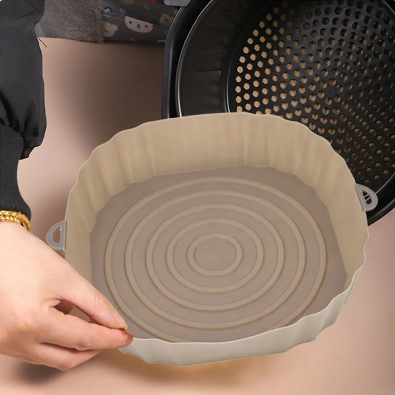 

20cm Air Fryer Silicone Pan Oven Baking Pan Pizza Fried Chicken Basket Mat Air Fryer Silicone Liner Baking Pan Air Fryer Tray