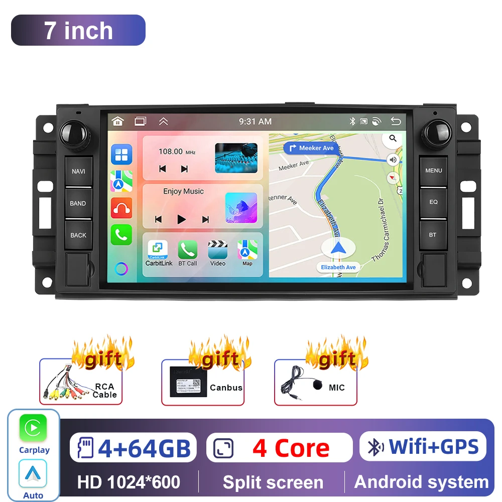 

Podofo 2din 7 "Android автомобильное стерео радио для Chevrolet Chrysler Jeep Dodge 2 + 64G Carplay Android auto GPS навигация Bluetooth