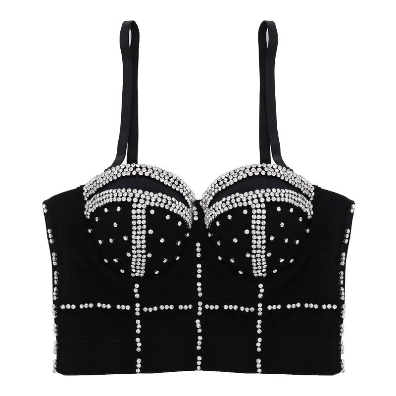 

Beads Bright Diamonds Clothing Female Women Tube Tops Fish Bones Wearing Bras Sexy Club Performance Clothes Suspenders Blouse