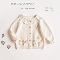 baby girl cardigan 2022 doll collar embroidered sweater european and american style floral cute spring childrens clothing girls