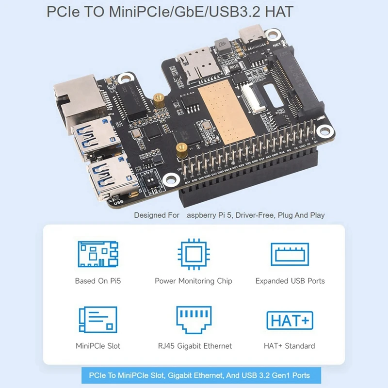 Для Raspberry Pi 5 Pcie на Minipcie 4G Gigabit Ethernet RJ45 usb-хаб HAT + плата адаптера со стандартами