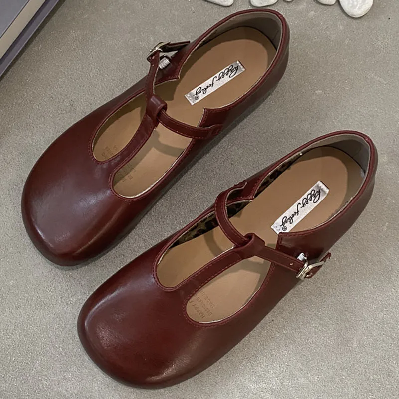 Женские туфли на плоской подошве элегантные уличные мэри джейн с круглым носком
