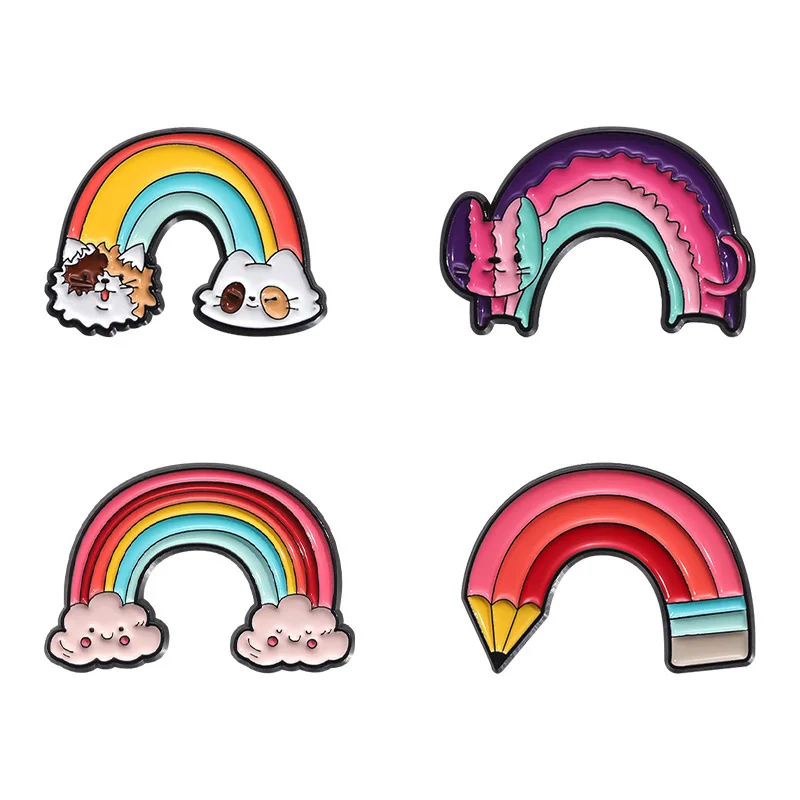 Cartoon Rainbow Bridge Enamel Pins Pencils Cats Clouds Brooches Lapel Backpack Badge Jewelry Gift for Friends
