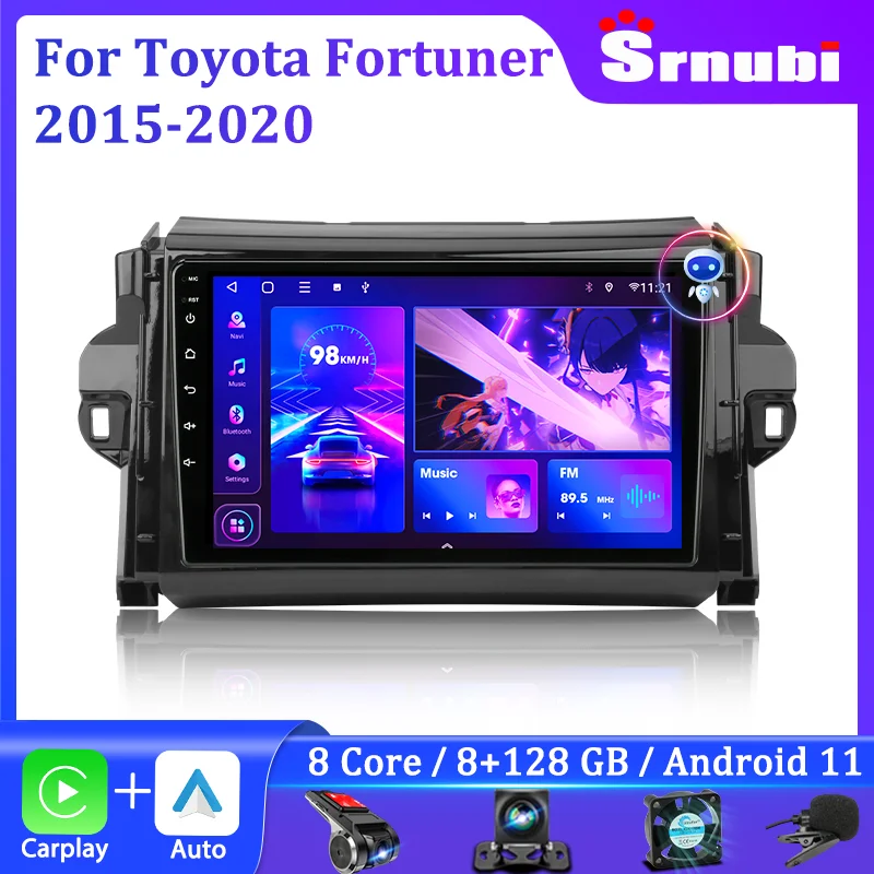 

Srnubi 2Din 9" Android 2 Din Car Radio for Toyota Fortuner 2 SW4 2015-2020 Multimedia Players Stereo GPS Navigation Carplay Auto