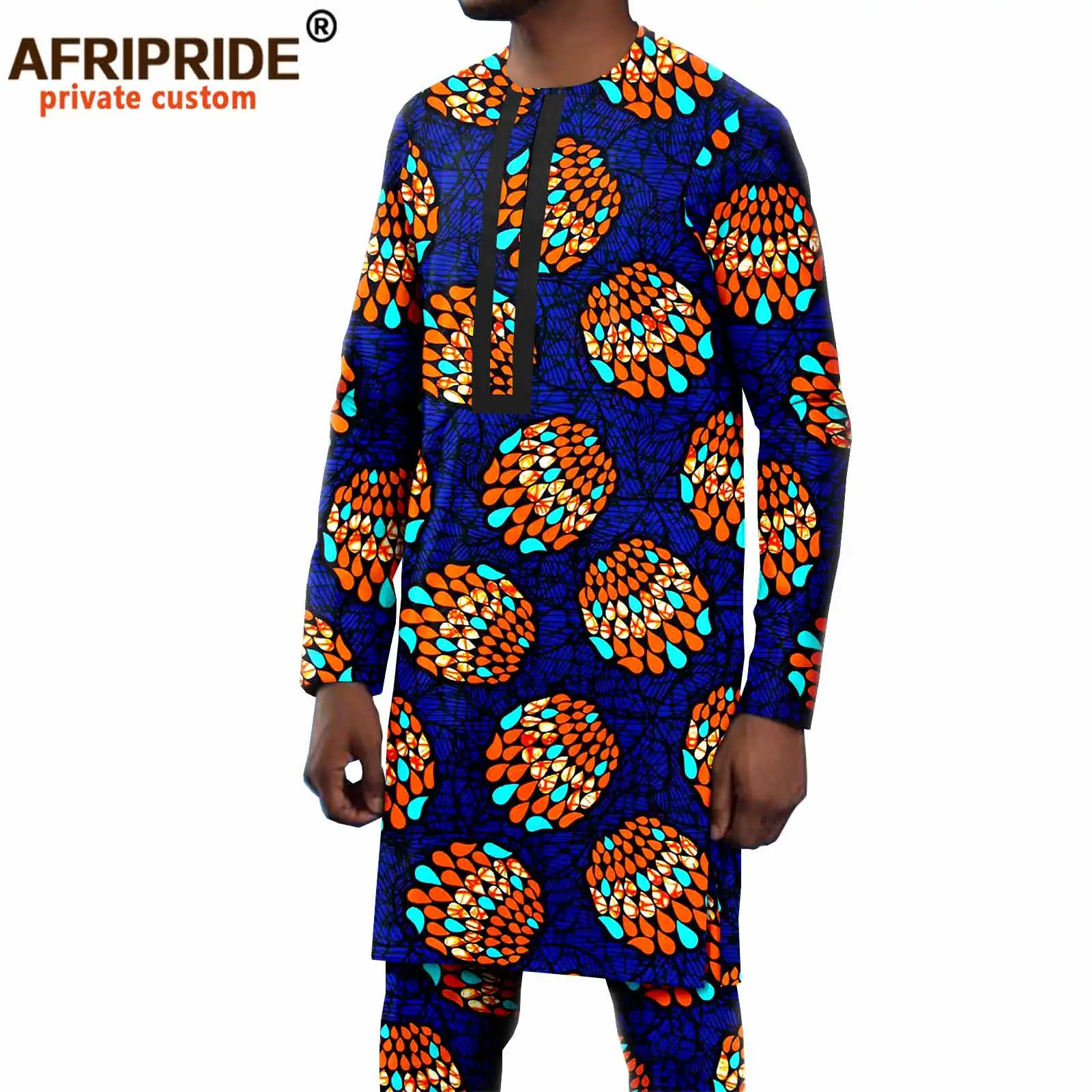 Tracksuit Men Bazin Riche Dashiki Shirts and Pants 2 Piece Suit Ankara Print Outfits Nigerian Clothes Bazin Broder A2116034