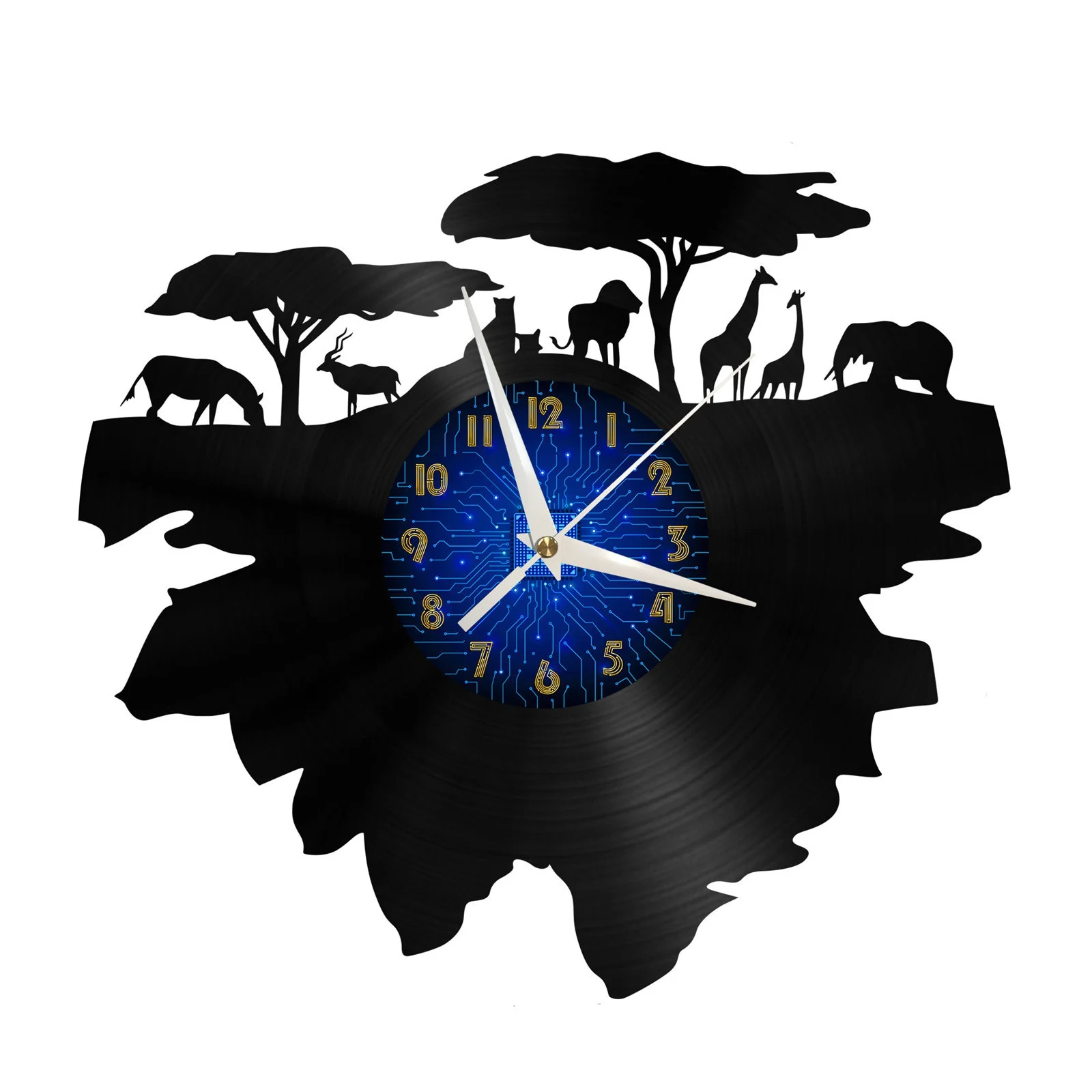 

African Wilderness Fauna Vinyl Record Wall Clock for Kitchen Wall Decor Wall Art