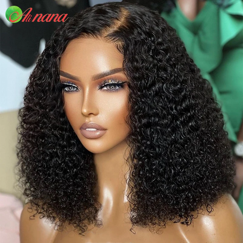 

Afro Kinky Curly 4x1 Lace Part Wig Short Bob Human Hair Wigs Jerry Curly Brazilian Remy Pre-Plucked 180% Density Side Part Wig