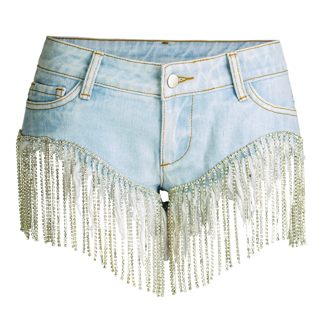 

Summer Night Club Girl Denim Shorts Plus Size Low Waisted Tassels Sexy Wide-leg Jean Shorts Women Pure Cotton Mini Short Jeans
