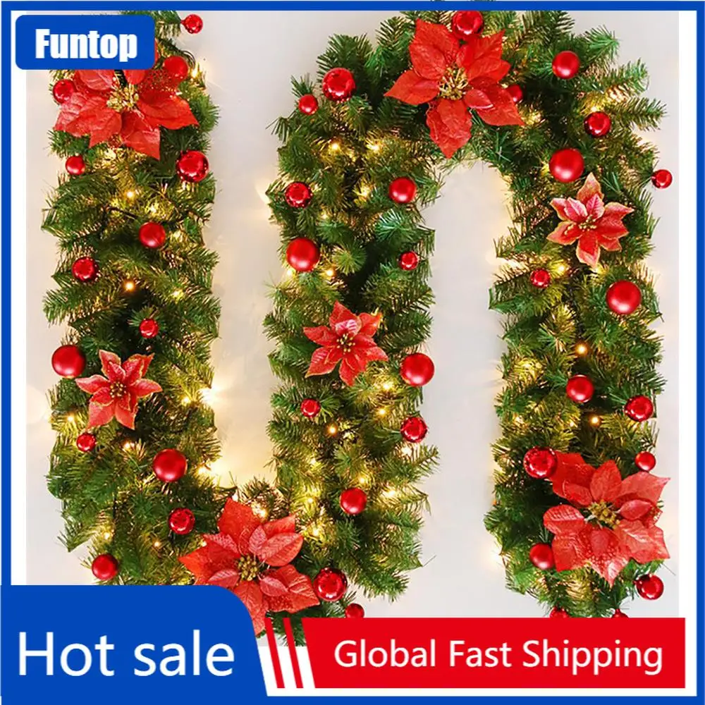

2.7M Christmas Decor Rattan Artificial Flower Vine Plants Home Outdoor Garden Decoration, Christmas Garland with Lights Battery