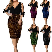 2022 new v neck personality sequin design plus size womens dress