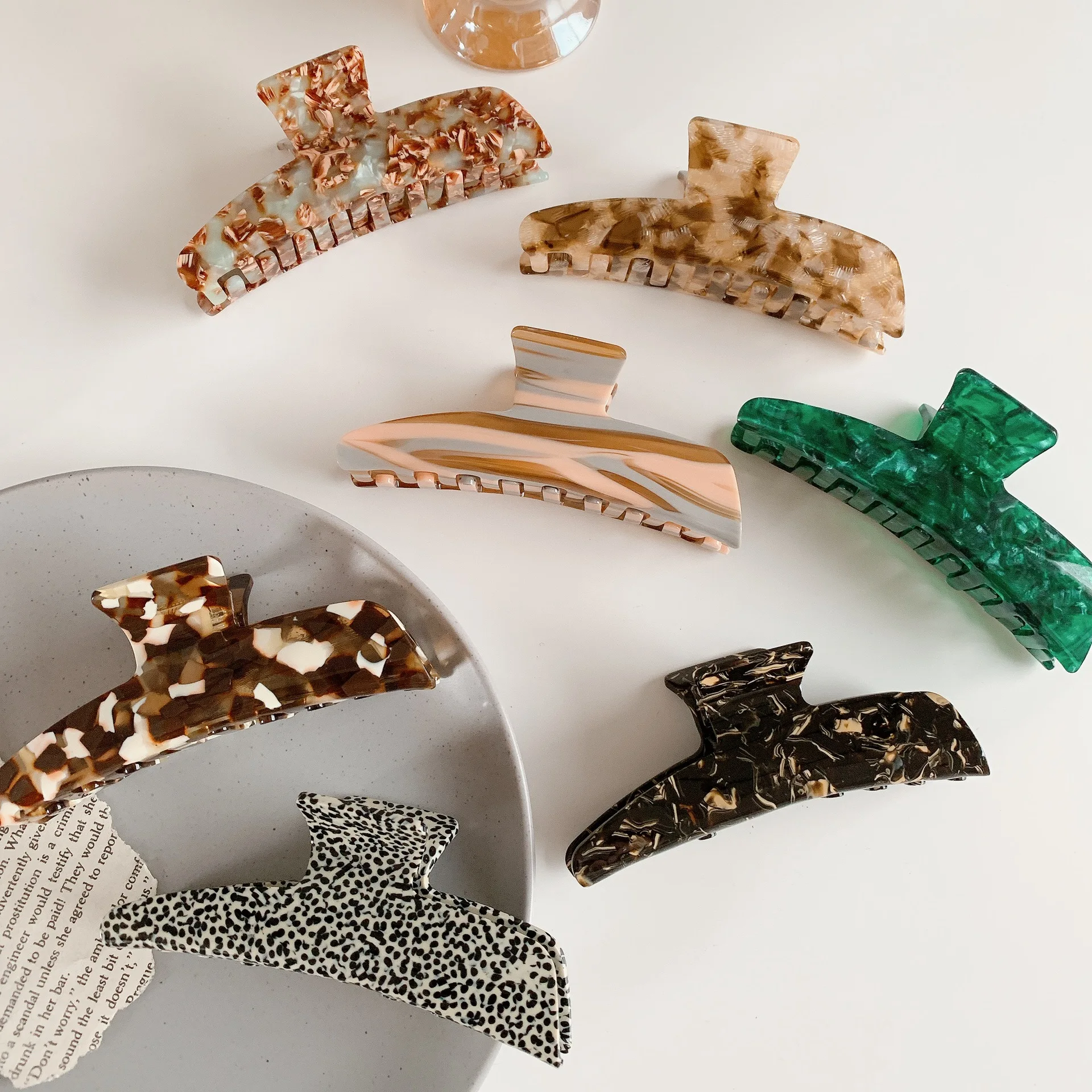 

New Korean Large Marbling Acetic Acid Hair Clip Multicolor Cellulose Acetate Shark Clip Large Spot High Quality Hair Accessories