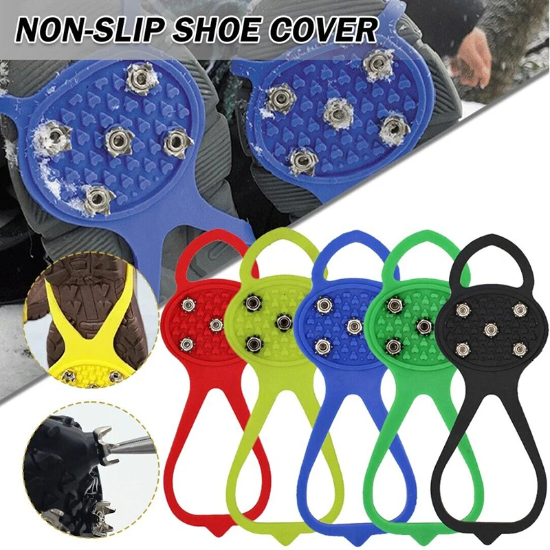 1Pair 5 Teeth Ice Gripper For Shoe Women Men Crampons Gripper Spike Cleats For Snow Studs Ski Non-slip Hiking Claws Hiking Cover images - 6