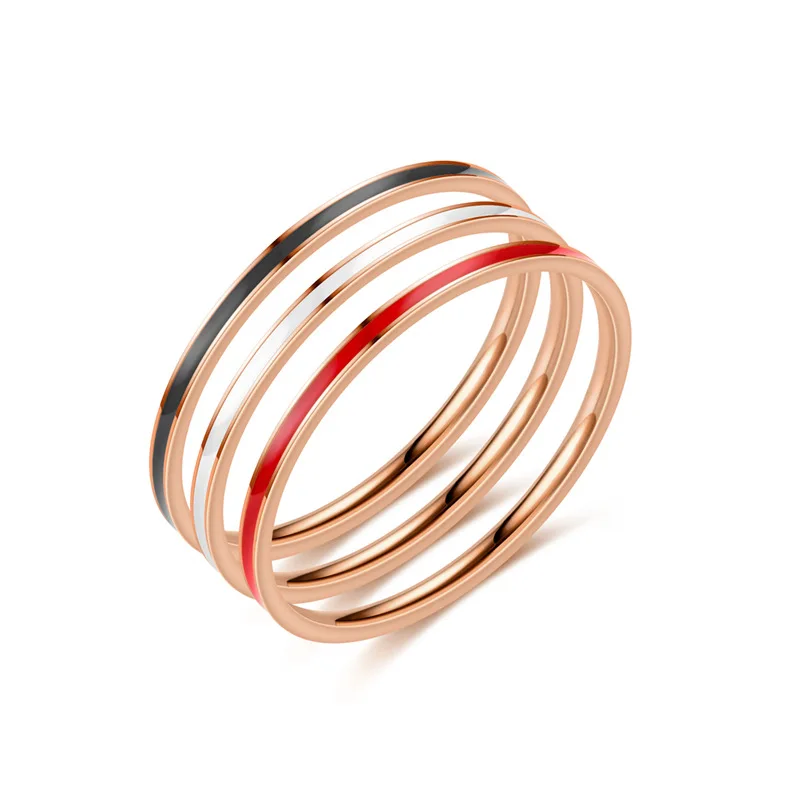 

Minimalist 1mm Stainless Steel Three-color Enamel Ring Female Popular All-match Rose Gold Stackable Ring