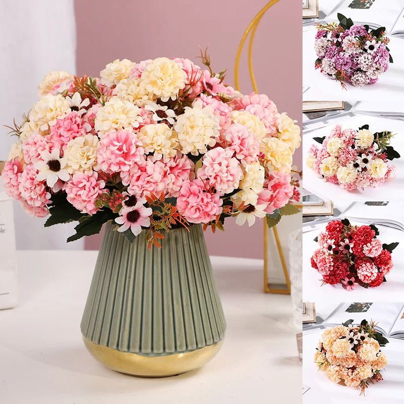 

DIY 15 Flower Head Silk Hydrangea Artificial Flower White Wedding Flowers Small Bouquet Beauty Fake Flower Party Decoration