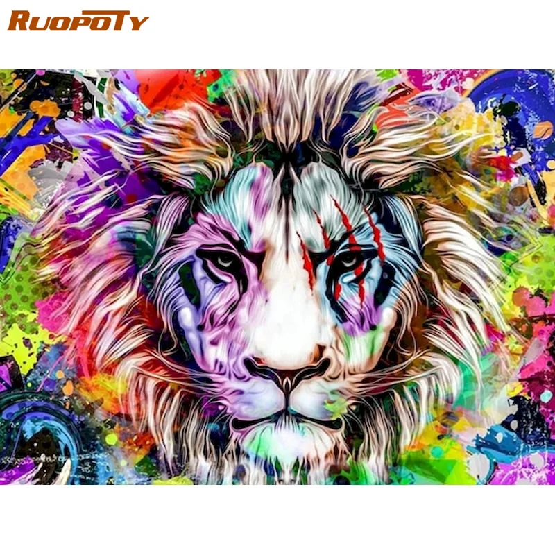 

RUOPOTY Frame 5D DIY Creative Diamond Painting Animal Full Square Drill Embroidery Lion Mosaic Needlework Hobbies Home Decor