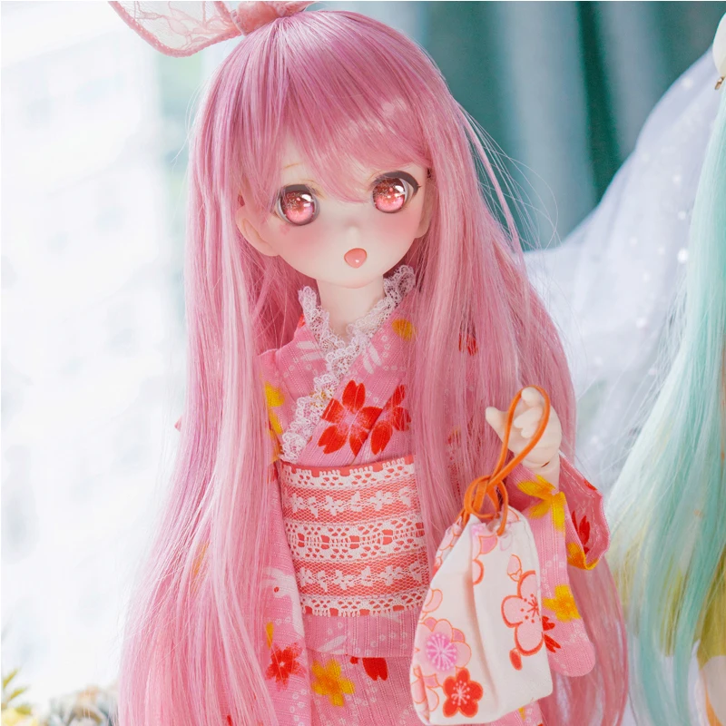 

D03-P251 children toy BJD DD SD MSD 1/3 1/4 1/6 doll's Accessoriess wig Warm pink long curly hair 1pcs