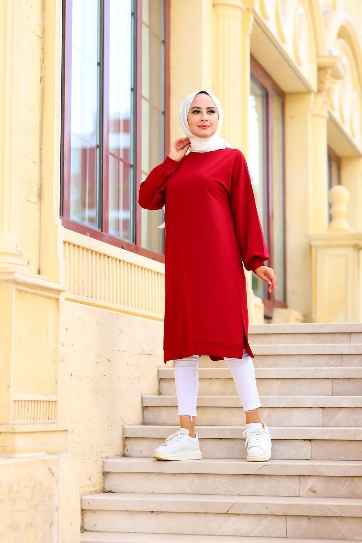 

Women's Red Sides Slits Tunik 1483 Hijab Blouse & Clothing