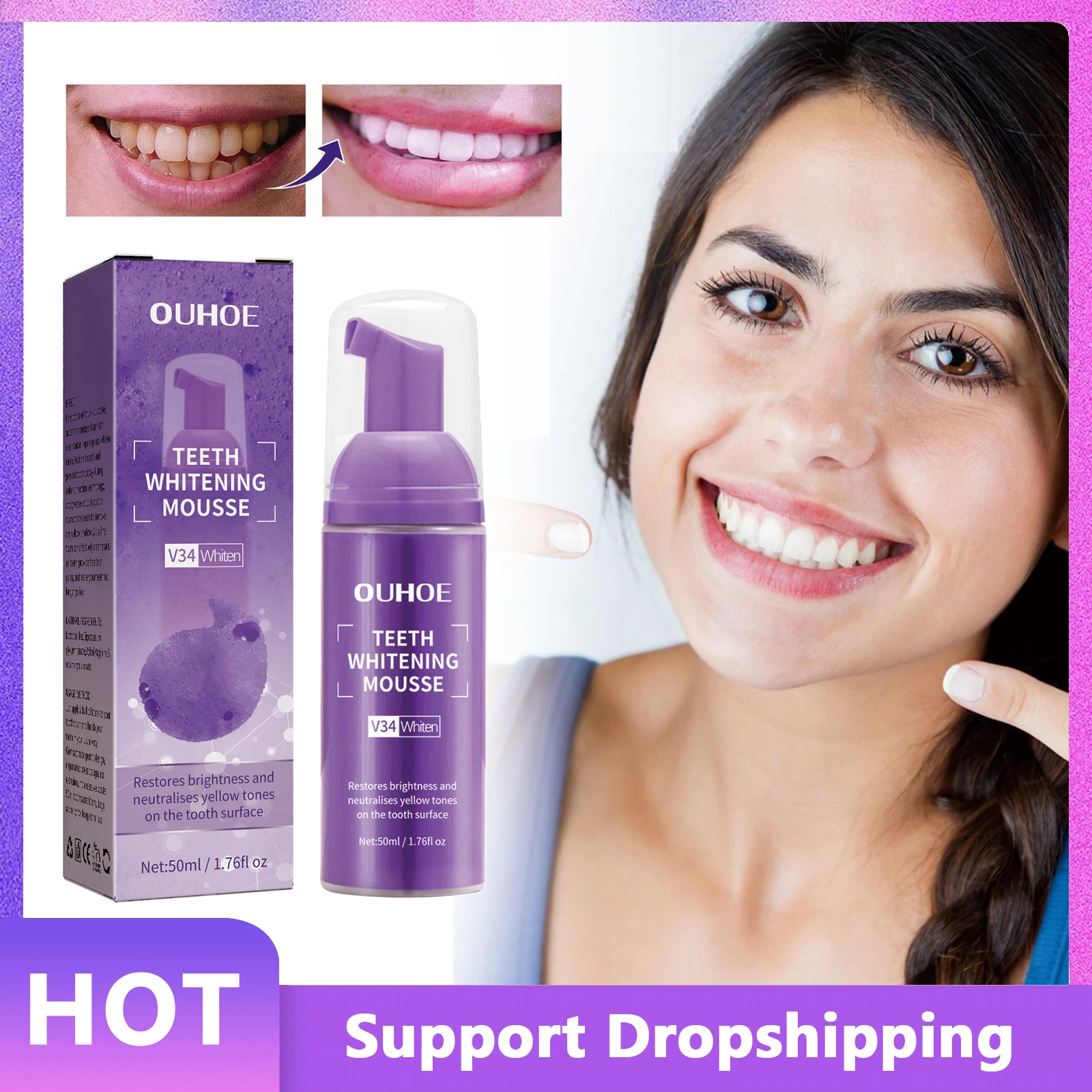 

V34 Tooth Whitening Mousse Deep Cleaning Effective Remove Yellow Plaque Smoke Stain Fresh Breath Oral Hygiene Mousse Toothpaste