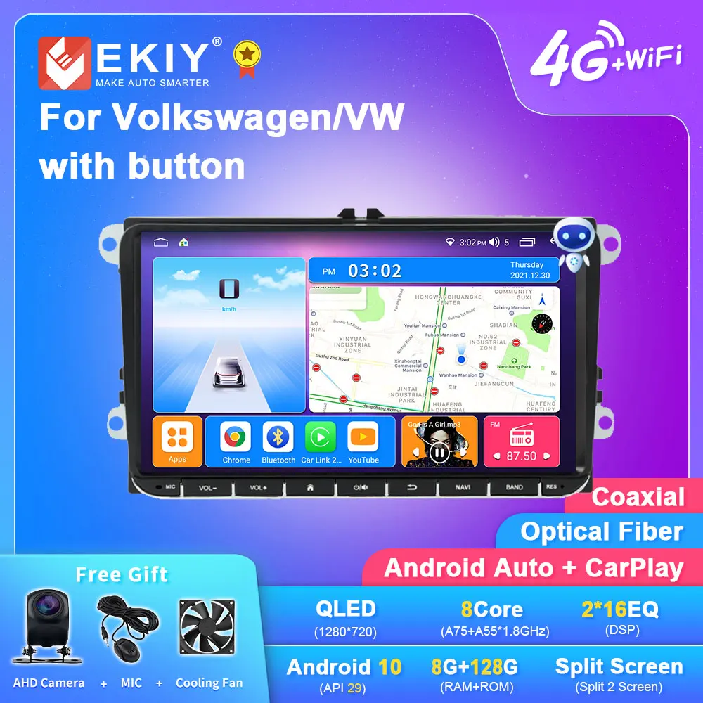 EKIY T7 Android 10 Car Radio For Volkswagen/VW/Passat/POLO/GOLF/Tiguan Skoda/Octavia Seat/Leon 9inch GPS Auto DVD Player Carplay