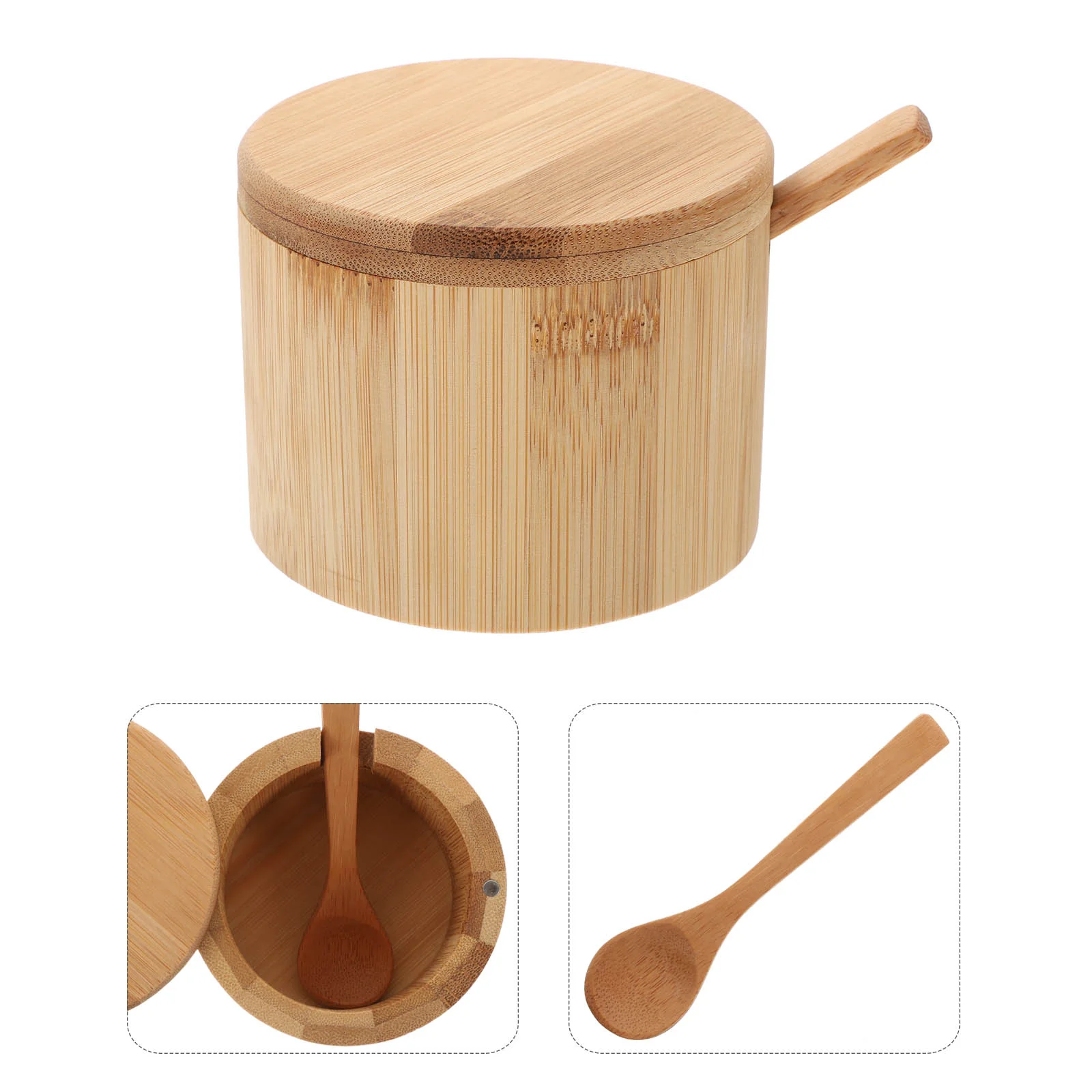 

1Pc Bamboo Spice Jar Practical Salt Container Durable Seasoning Jar with Spoon
