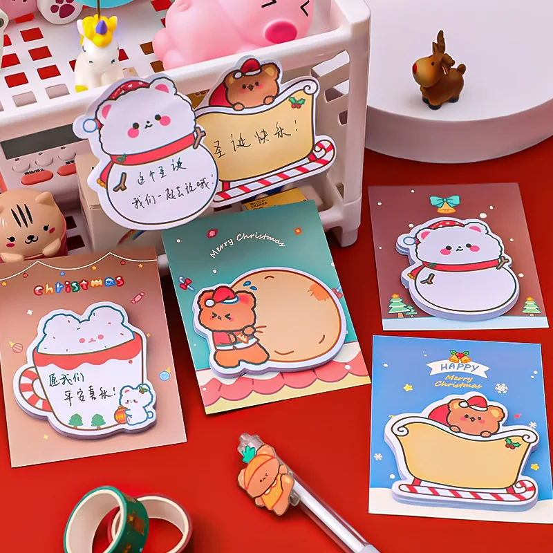 

30 Sheets Merry Christmas Sticky Notes Memo Pad Bookmarks Kawaii Snowman N Times Sticky Message Sticky Office Stationery Supply