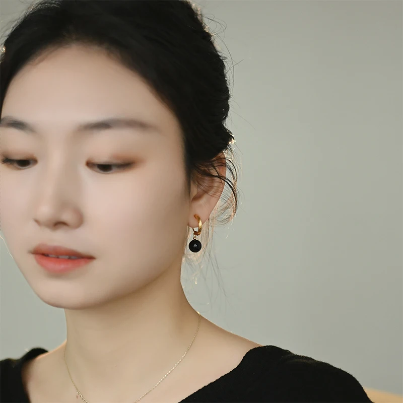 Натуральный черный агат катушка от комаров зажим для ушей без пирсинга женские