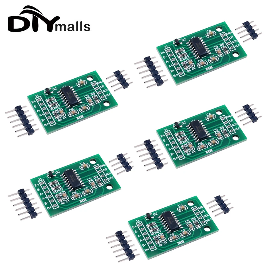 

DIYmalls HX711 Ad Moudle Weighing Pressure Sensor Dual-Channel 24 Bit Precision Load Cell Amplifier Green PCB for Arduino 5PCS
