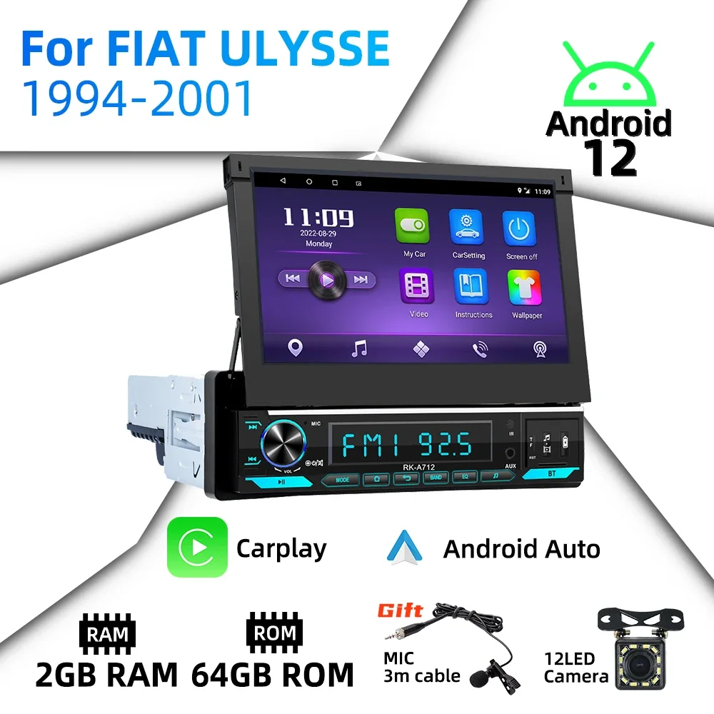 Автомобильное мультимедиа Android 1Din 7-дюймовый выдвижной экран для FIAT ULYSSE 1994-2001