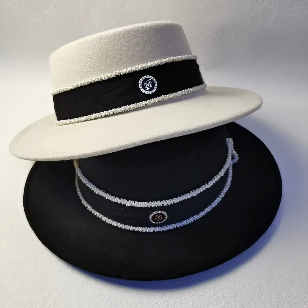 Autumn and winter Hepburn wool wide brim drill m standard hat Fashion British vintage elegant flat top hat