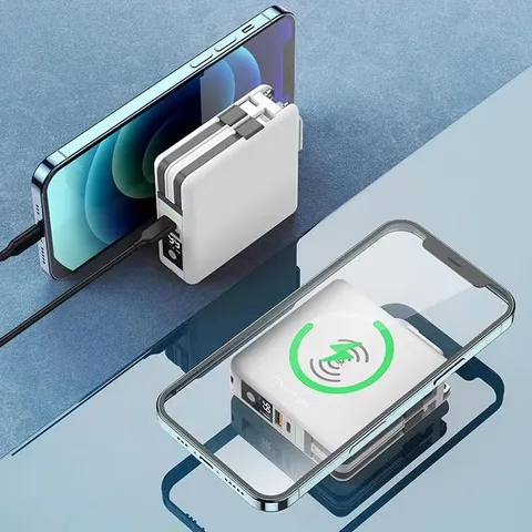 Беспроводной внешний аккумулятор 4 в 1, 10000 мАч, с кабелем, вилкой переменного тока, настенное зарядное устройство PD, 20 Вт, быстрая зарядка для iPhone 16 Xiaomi Samsung Powerbank