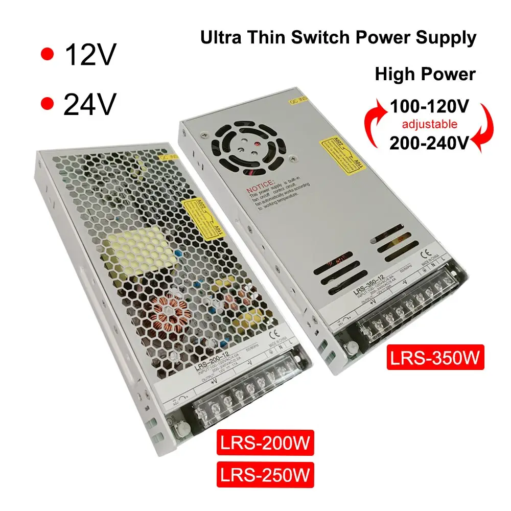 LRS-200W 250 Вт, 350 Вт, одиночный выход, ультраимпульсный источник питания высокой мощности 12 В, 24 В, тонкий для промышленного автоматического управления