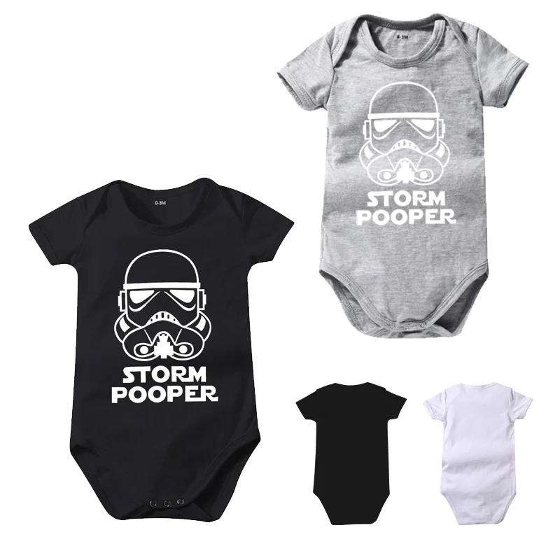 Newborn Baby Boy Girl Printed Short Sleeve Cotton Onesie Storm Pooper Samurai Helmet Pattern 0-24 Months Climbing Suit