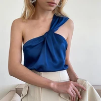 2022 summer new vest sexy diagonal shoulder satin backing fashion temperament klein blue top can be worn outside t shirt