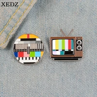 80s no signal retro tv enamel pins colorful rainbow brooches creative fashion commemorative jewelry gifts for friends and childs