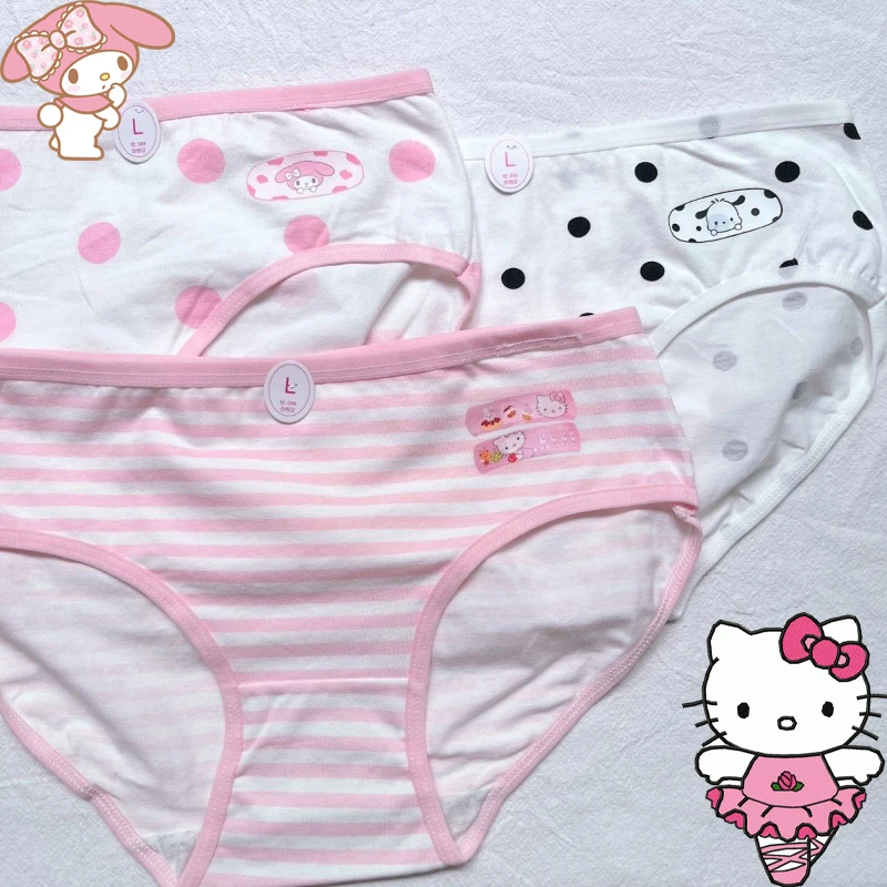 

3Pcs Hello Kittys My Melody Briefs Set Cartoon Anime Sanrioes Kawaii Pochacco Underpants Women Cotton Antibacterial Girls Gift