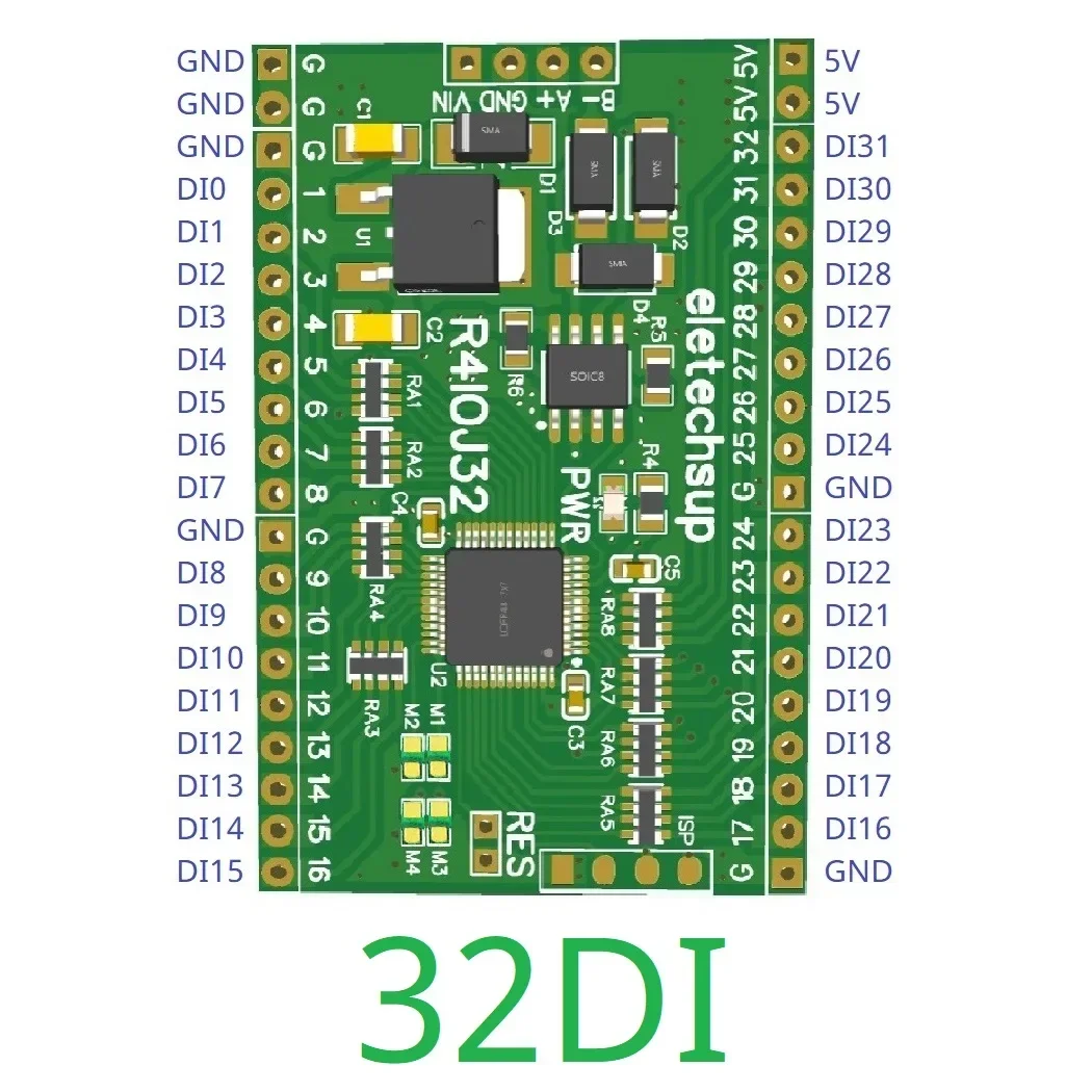 

32CH RS485 2,54mm Pin Core Board Modbus Rtu вход и выход, PLC HMI Remote IO расширяющаяся плата R4IOJ32 DC 5V 12V 24V