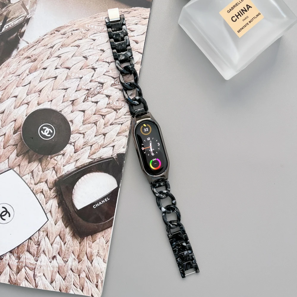 Resin Strap For Xiaomi Mi Band 7 6 5 4 3 Single Row Denim Bracelet Correa For Mi Band 6 5 4 3 Replacement Wristband Accessories