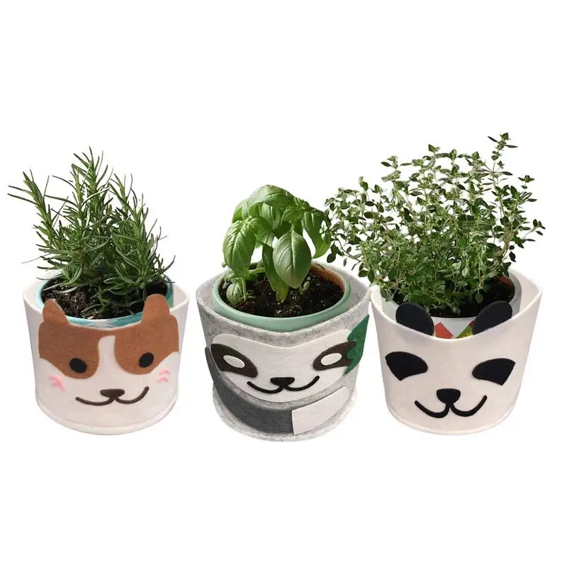 

Cute Indoor Flower Pot Mini Succulent Planters Fabric Grow Bags 3pcs Cartoon Desk Planter Pots Thickened Felt Cloth Cactus