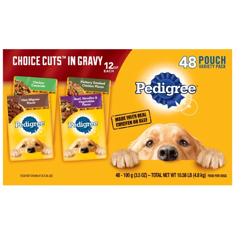 PEDIGREE CHOICE CUTS in Gravy Adult Soft Wet Dog Food, 48 Pouch Variety Pack, 3.5 oz. Pouches PEDIGREE CHOICE CUTS in Gravy Adult Soft Wet Dog Food, 48 Pouch Variety Pack, 3.5 oz. Pouches