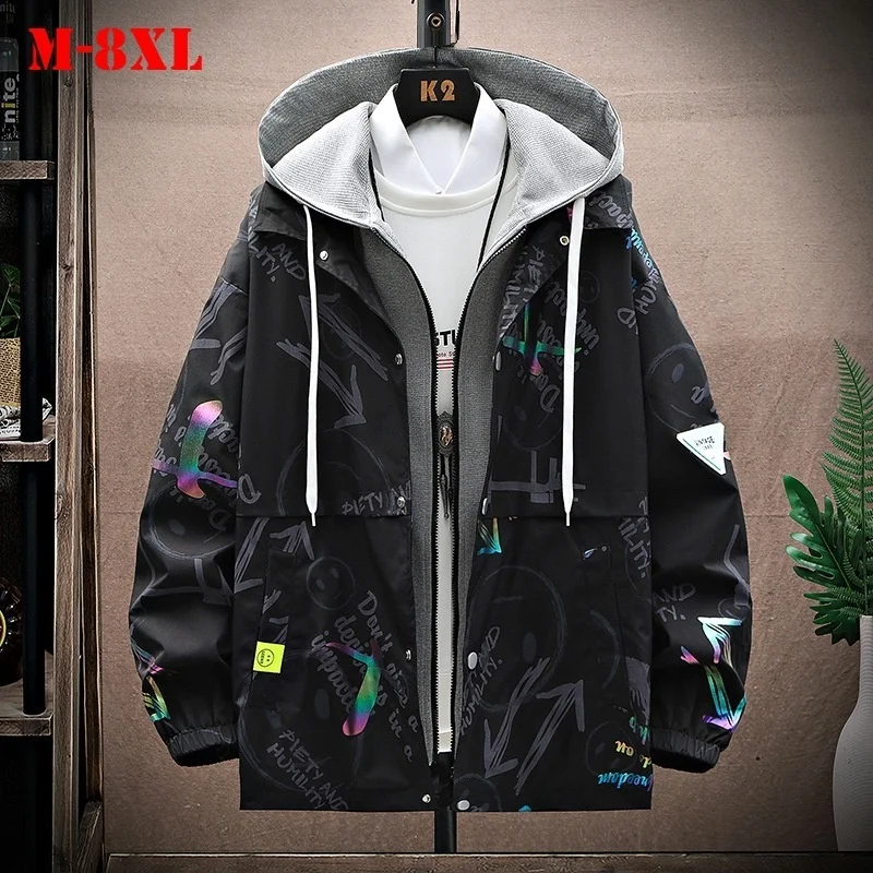 

M-8XL large jacket autumn new style fake two pieces of fattened and enlarged casual men's loose work coat