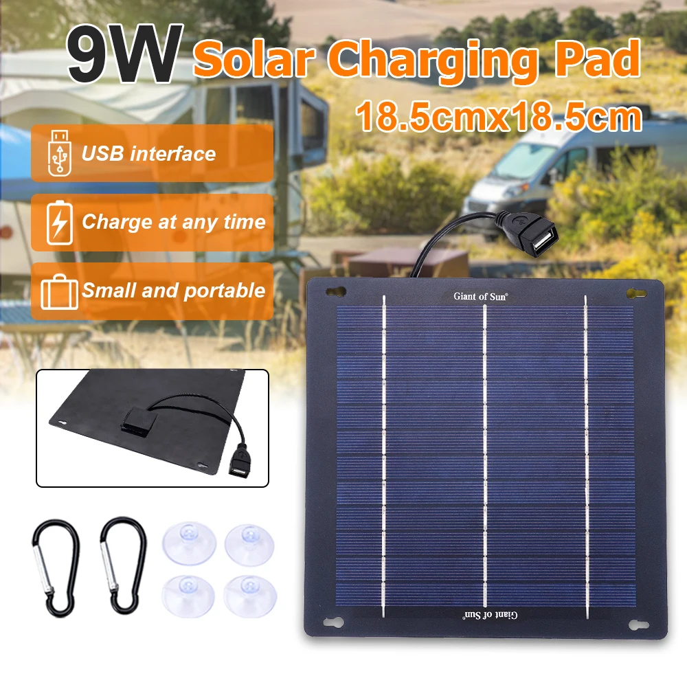 5V 9W USB Solar Panel Generator Mobile Power Supply Solar Power Charging Bank Home Outdoor Camping Safety Charging Power Supply