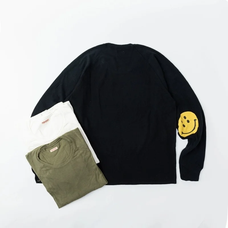 

Classic Four Eyes KAPITAL Thin Style Smiling Face Printing Retro Long Lovers Double Sleeve Men And Women