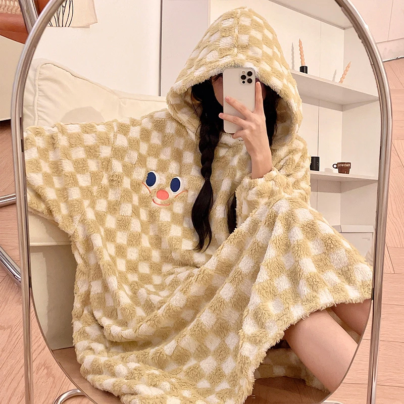 Ночная рубашка женская осенне-зимняя утолщенная длинная японская модная из