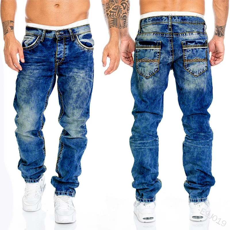 New Men's Jeans Fashion Classic Blue Black Premium Loose Wide Leg Pants Business Casual Brand Workwear Men Pantalones Hombre