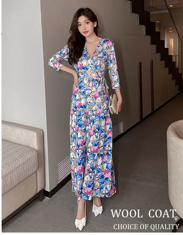 

Женское длинное платье с леопардовым принтом, винтажное элегантное богемное пляжное цельное платье с V-образным вырезом и цветочным принто...