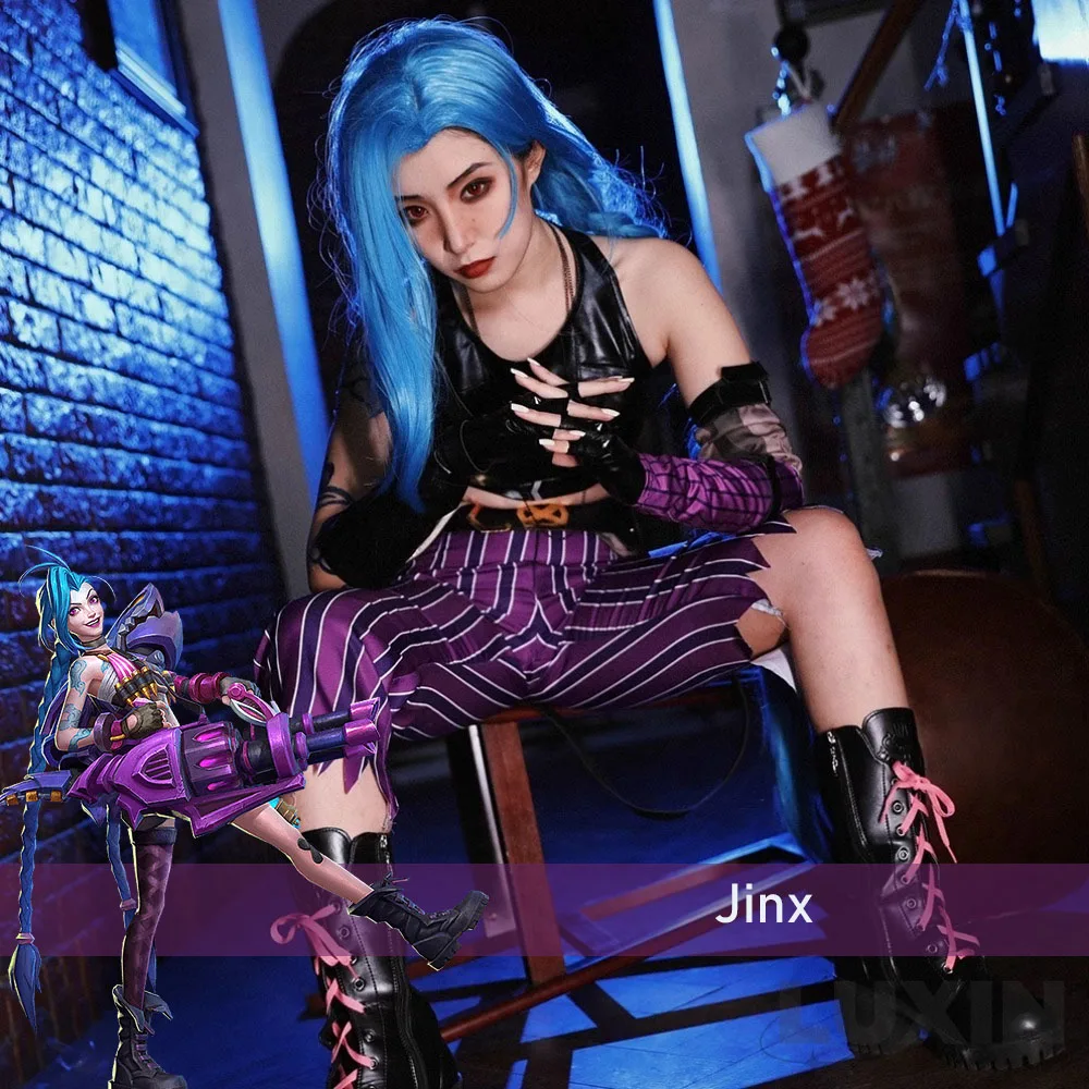 

LOL Jinx Cosplay Costume Wig Uniform Outfits Anime Game League of Legends Jinx Arcane Cosplay Costumes for Halloween Party