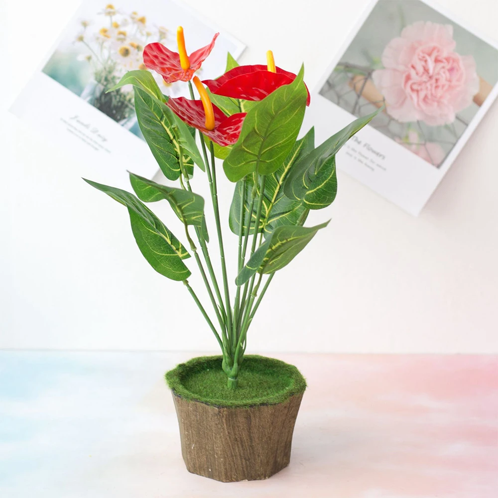 

12-head Artificial Anthurium Flower Floral Decor Home Office Plastic Fake Ornament for Wedding Decoration Flowers Garden Decor