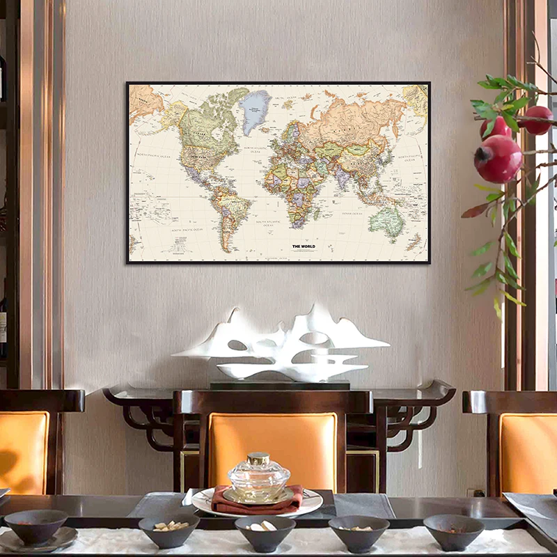 

150*90cm The World Map Vintage Wall Art Poster Non-woven Canvas Painting Office Home Living Room Decoration School Supplies