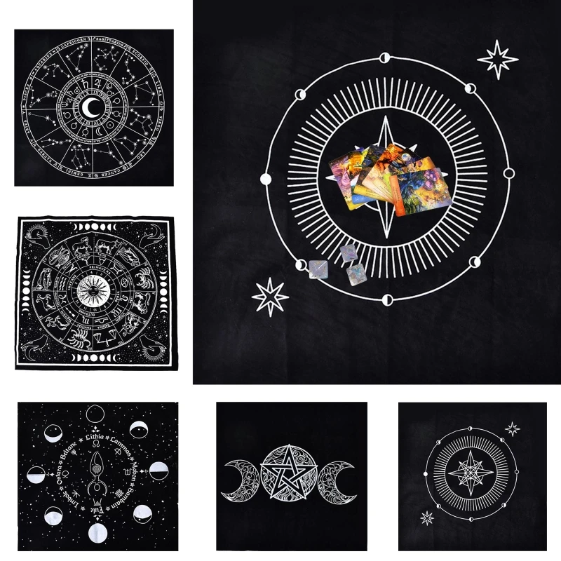 

19x19in Three Moon Phase Goddess Velvet Tarot Card Oracle Tablecloth Divination Altar Cloth Board Game Astrology Oracle