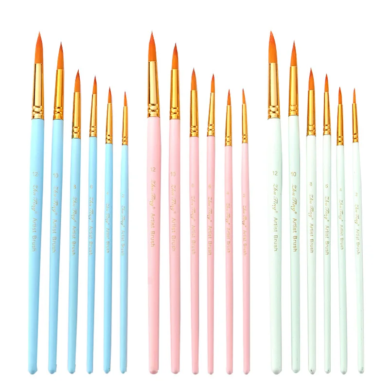 

6pcs Set Sharp Nylon Wool Brush Watercolor Brush Oil Brush Set Paint Brushes